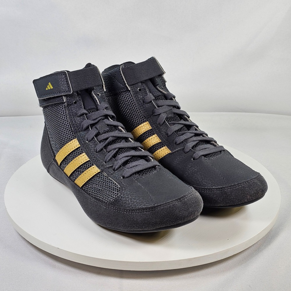 Adidas HVC 2 Wrestling Shoes Black Gold HP6872 Kids Size 5.5Y High Top Mat Shoes